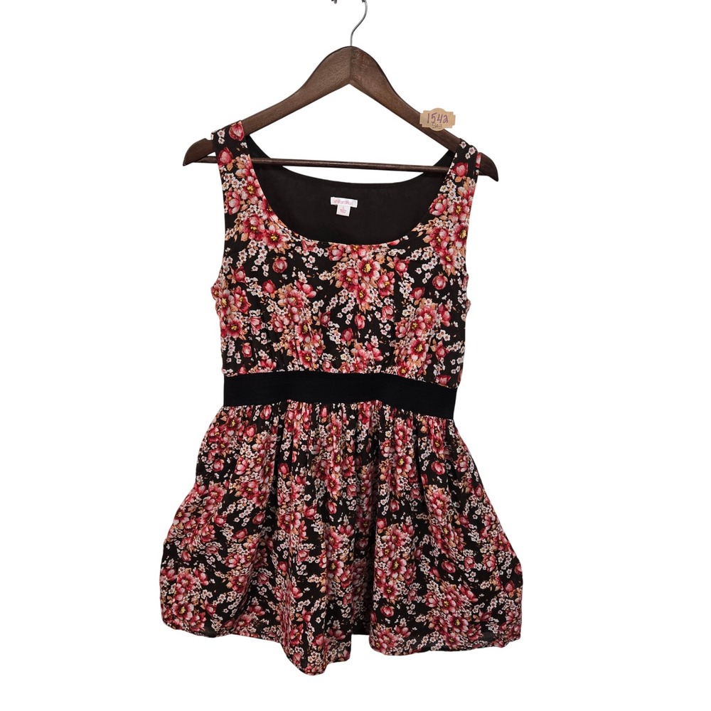 Xhilaration‎ Vintage Y2K Floral Cotton Mini Dress Brown Pink Sleeveless Large